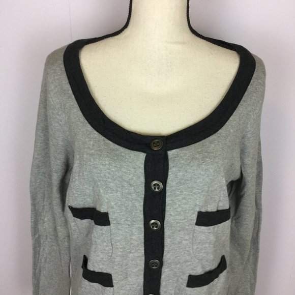 NWT Mac & Jac Cardigan Sweater L Large Womans Gray Black Knit Long Sleeve Button - Picture 3 of 11